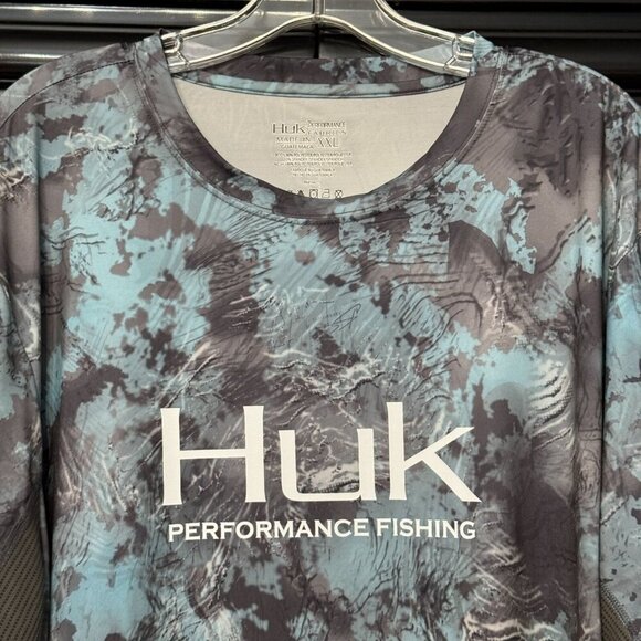 Huk Performance Fishing Long Sleeve XXL Shirt Blue Gray Camouflage Moisture-Wick - Picture 1 of 10